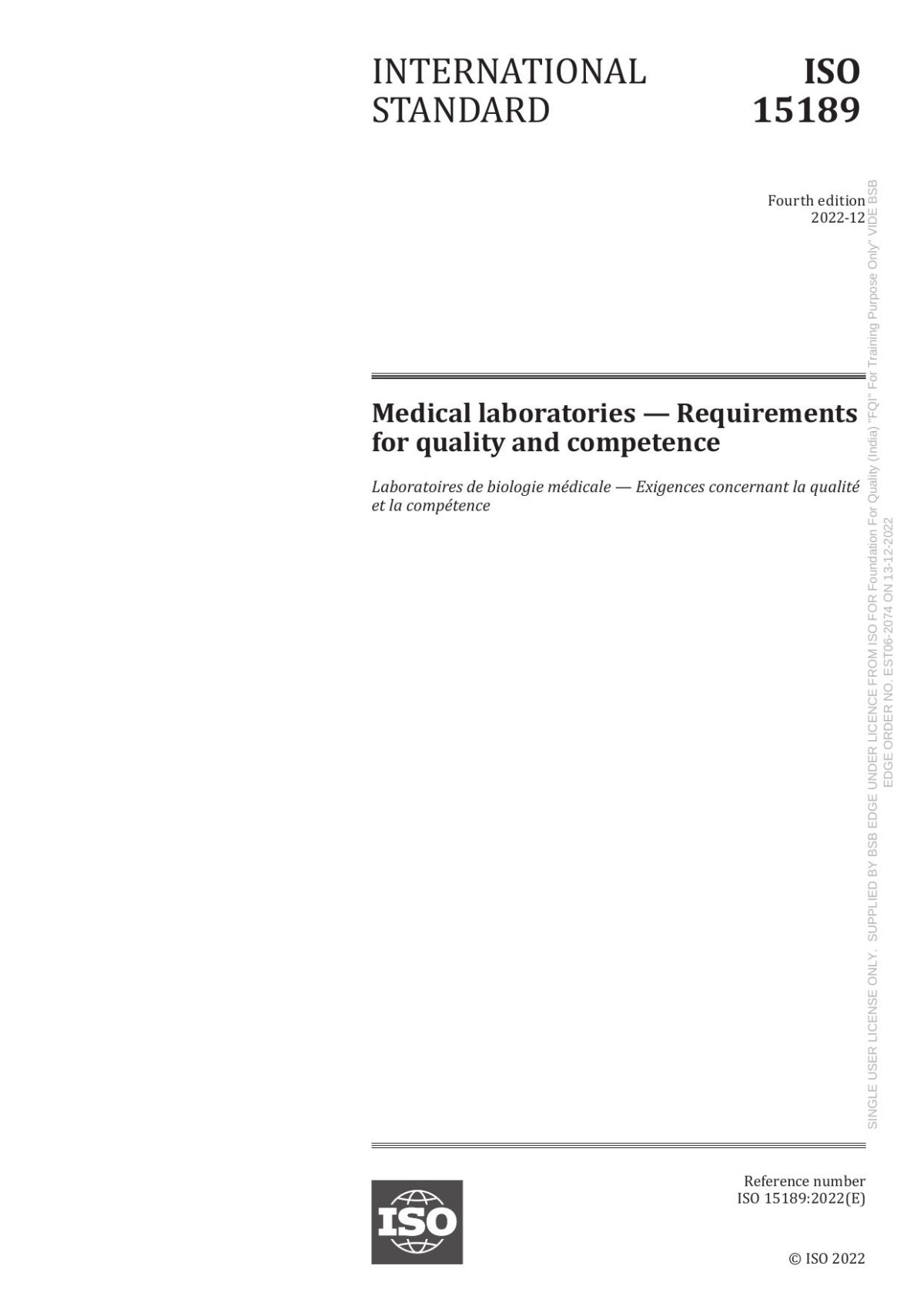 Iso 151892022 Medical Laboratories Requirements For Quality And Competence 4th Edition Iso