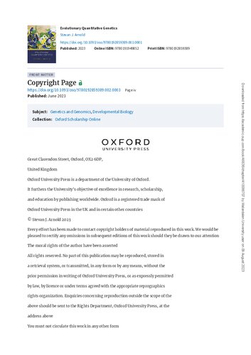 Evolutionary Quantitative Genetics Stevan J Arnold