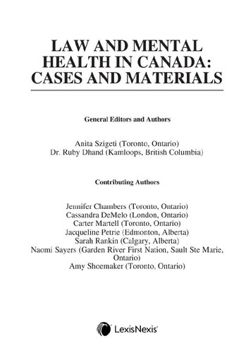 Law And Mental Health In Canada Cases And Materials Anita Szigeti