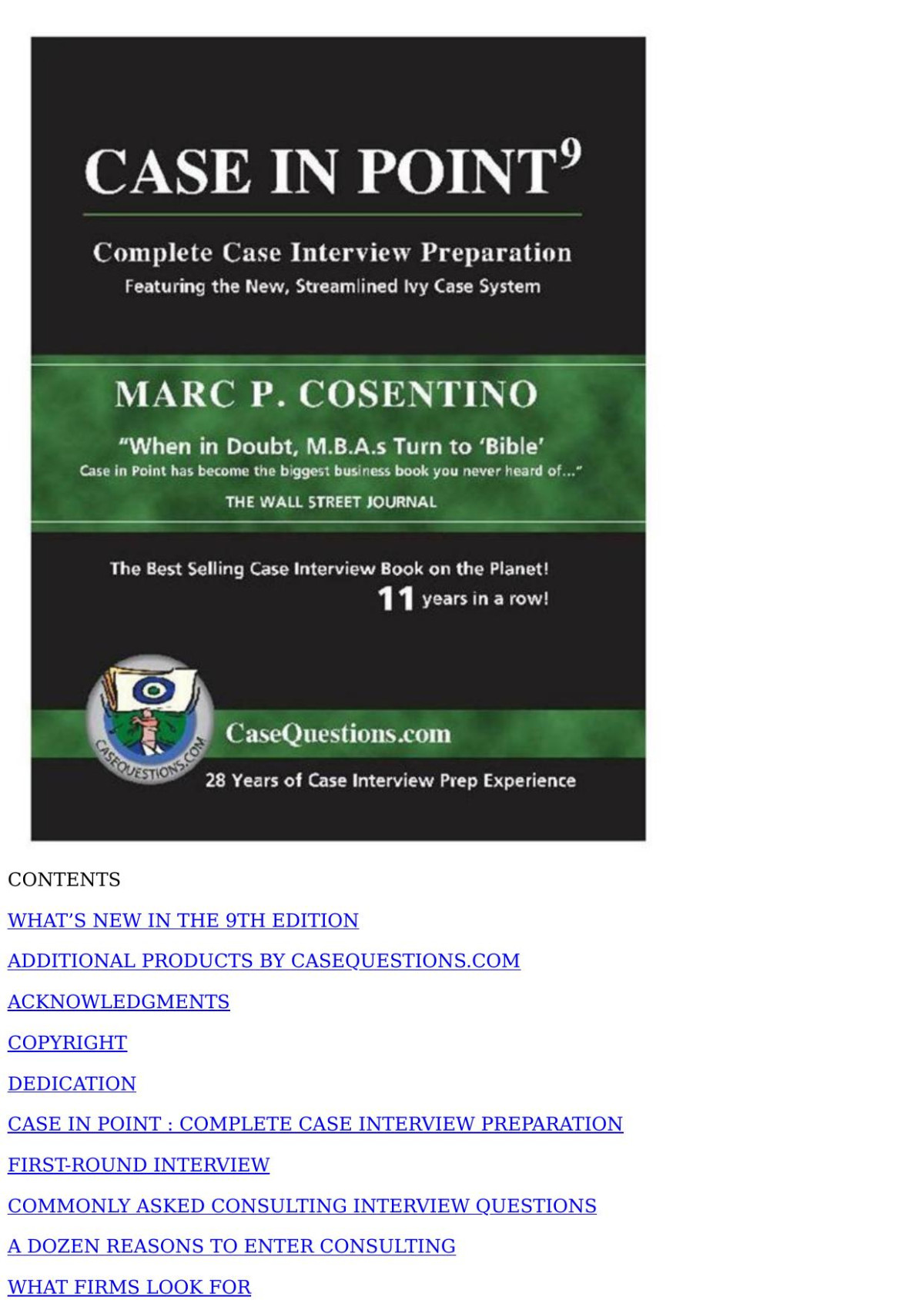Case In Point Complete Case Interview Preparation 9th Edition Marc Cosentino