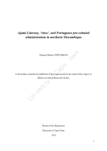 Ajami Literacy Class And Portuguese Precolonial Administration In Northern Mozambique Chapane Mutiua