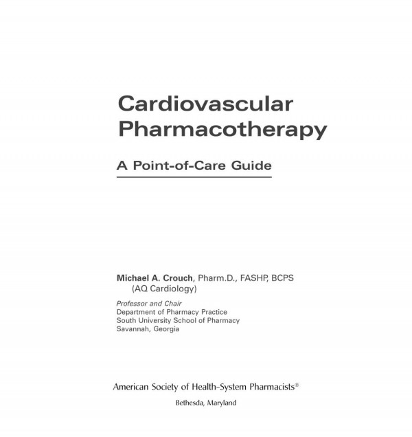 Cardiovascular Pharmacotherapy A Pointofcare Guide 1st Edition Michael A Crouch