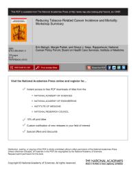 Reducing Tobaccorelated Cancer Incidence And Mortality Workshop Summary 1st Edition Institute Of Medicine Board On Health Care Services National Cancer Policy Forum Sharyl J Nass Margie Patlak Erin Balogh