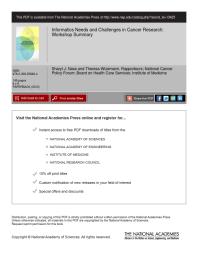 Informatics Needs And Challenges In Cancer Research Workshop Summary 1st Edition Institute Of Medicine Board On Health Care Services National Cancer Policy Forum Theresa Wizemann Sharyl J Nass