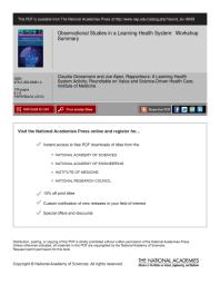 Observational Studies In A Learning Health System Workshop Summary 1st Edition Institute Of Medicine Roundtable On Value And Sciencedriven Health Care A Learning Health System Activity Joe Alper Claudia Grossmann