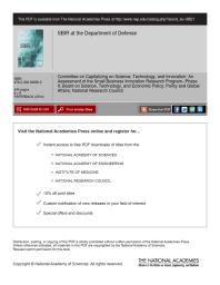 Sbir At The Department Of Defense 1st Edition National Research Council Policy And Global Affairs And Economic Policy Technology Board On Science And Innovation An Assessment Of The Small Business Innovation Research Programphase Ii Technology Committee On Capitalizing On Science