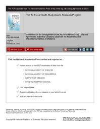 The Air Force Health Study Assets Research Program 1st Edition Institute Of Medicine Board On The Health Of Select Populations Committee On The Management Of The Air Force Health Study Data And Specimensreport To Congress