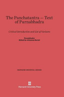 The Panchatantratext Of Purnabhadra Critical Introduction And List Of Variants Purnabhadra