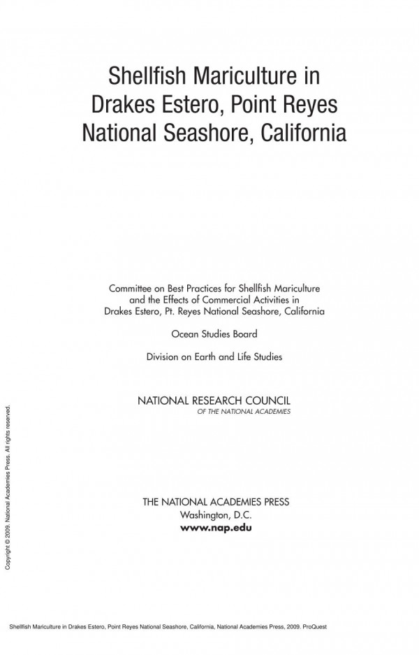 Shellfish Mariculture In Drakes Estero Point Reyes National Seashore California 1st Edition National Research Council Division On Earth And Life Studies Ocean Studies Board California Pt Reyes National Seashore Committee On Best Practices For Shellfish Mariculture And The Effects Of Commercial Activities In Drakes Estero