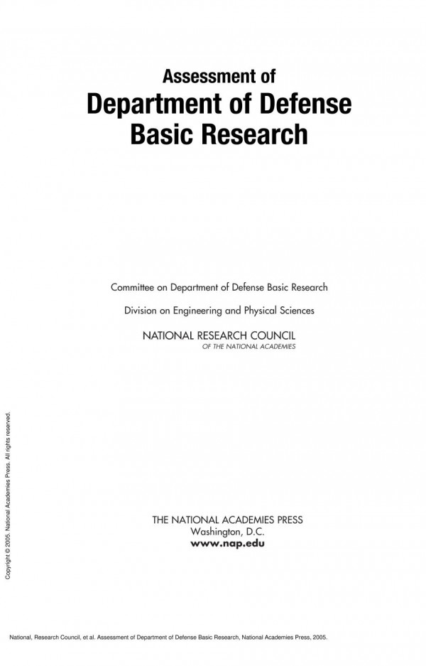 Assessment Of Department Of Defense Basic Research 1st Edition National Research Council Division On Engineering And Physical Sciences Committee On Department Of Defense Basic Research