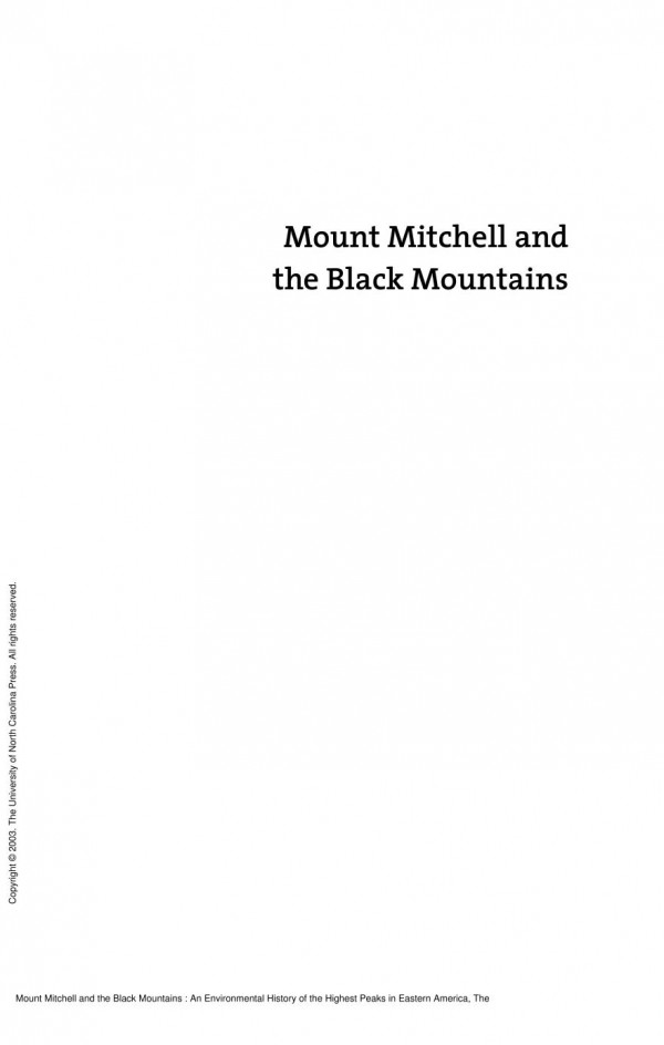 Mount Mitchell And The Black Mountains An Environmental History Of The Highest Peaks In Eastern America 1st Edition Timothy Silver
