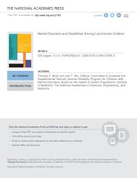 Mental Disorders And Disabilities Among Lowincome Children 1st Edition