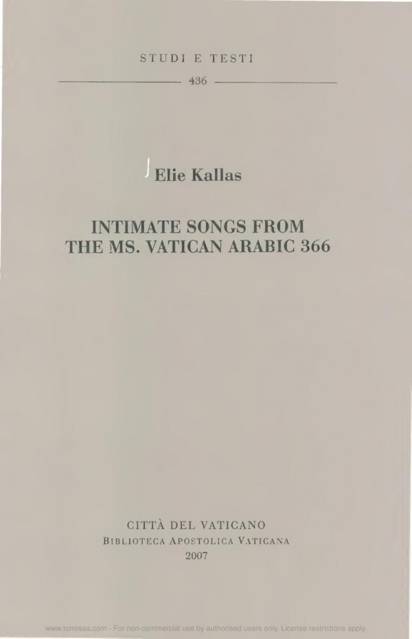 Intimate Songs From The Ms Vatican Arabic 366 Elie Kallas