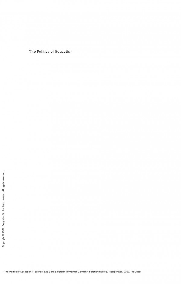 The Politics Of Education Teachers And School Reform In Weimar Germany 1st Edition Marjorie Lamberti