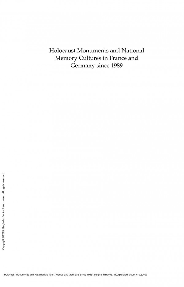 Holocaust Monuments And National Memory France And Germany Since 1989 1st Edition Peter Carrier