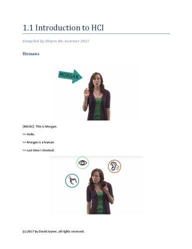 Lecture Notes For Cs 6750 Humancomputer Interaction Hci Summer 2017 David A Joyner Lecturer Shipra De Scribe