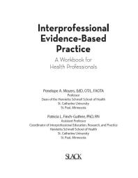 Interprofessional Evidencebased Practice A Workbook For Health Professionals 1st Edition Penelope Moyers Patricia Finchguthrie