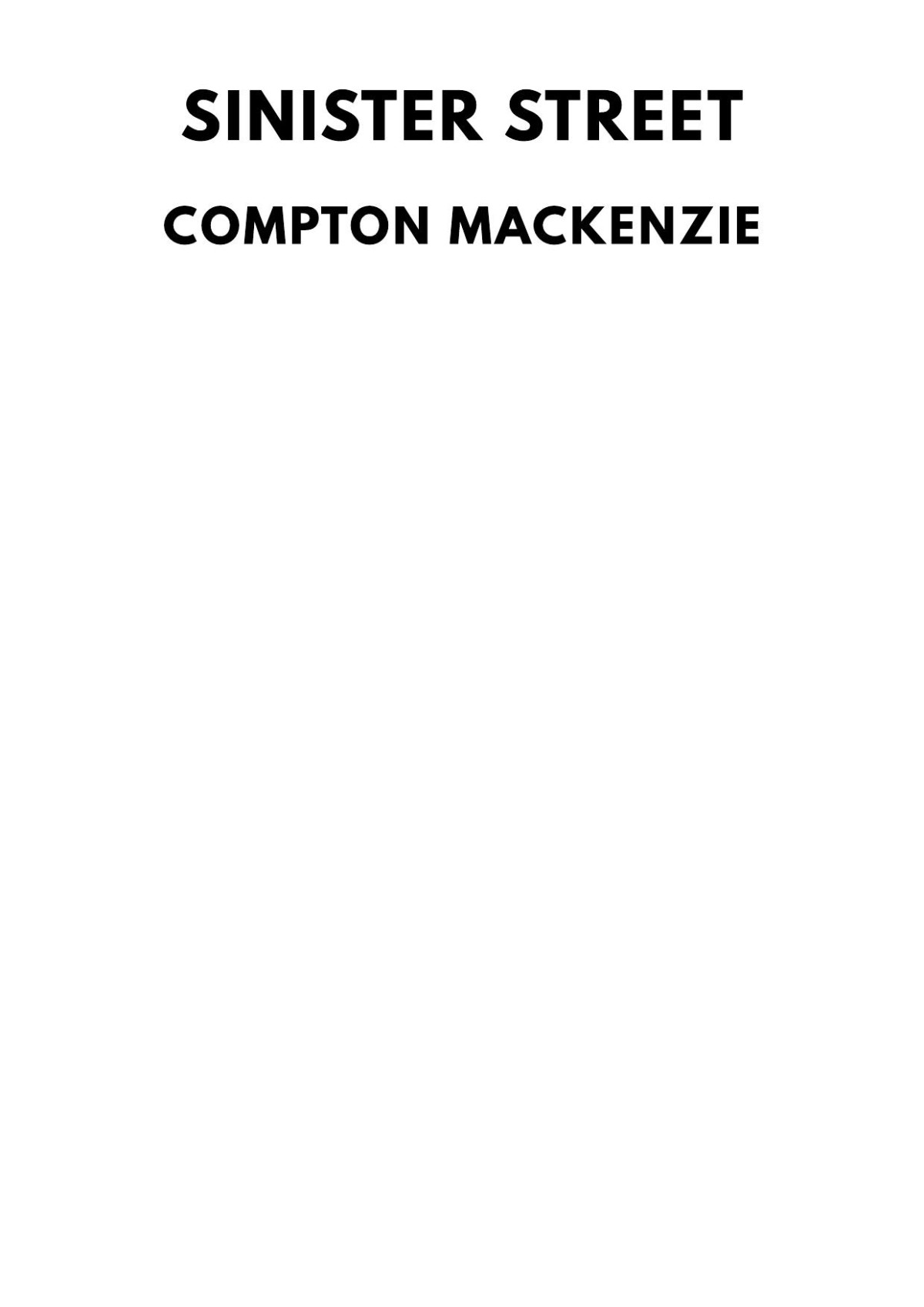 Sinister Street Compton Mackenzie