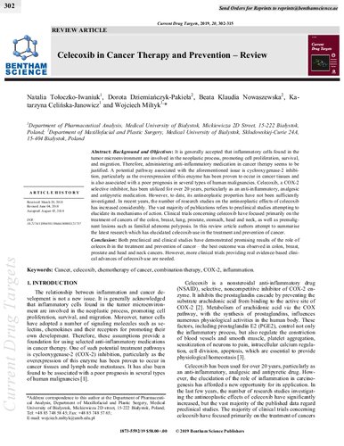 Celecoxib In Cancer Therapy And Prevention Review Natalia Tołoczkoiwaniuk