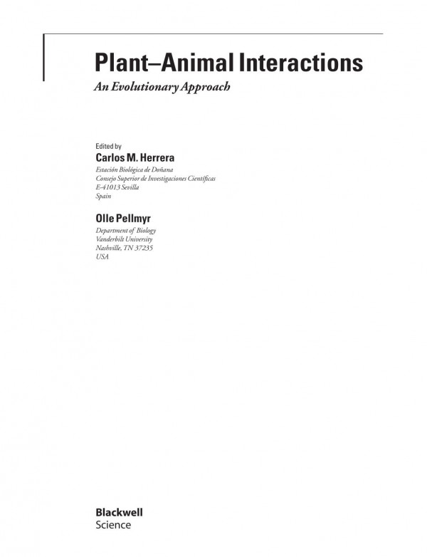Plant Animal Interactions An Evolutionary Approach 1st Edition Carlos M Herrera Olle Pellmyr