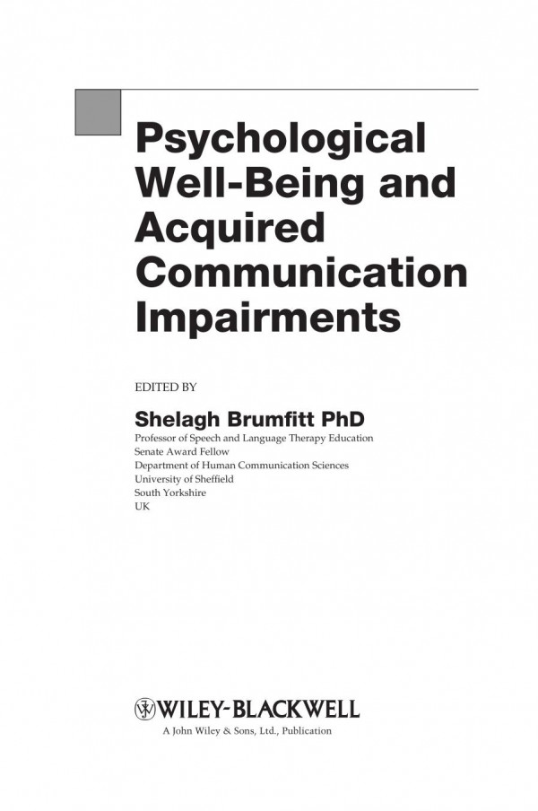 Psychological Well Being And Acquired Communication Impairment 1st Edition Shelagh Brumfitt