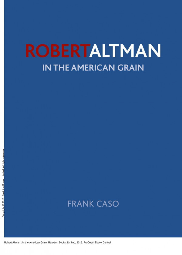 Robert Altman In The American Grain 1st Edition Frank Caso