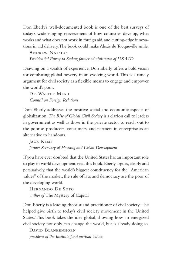 The Rise Of Global Civil Society Building Communities And Nations From The Bottom Up Don Eberly