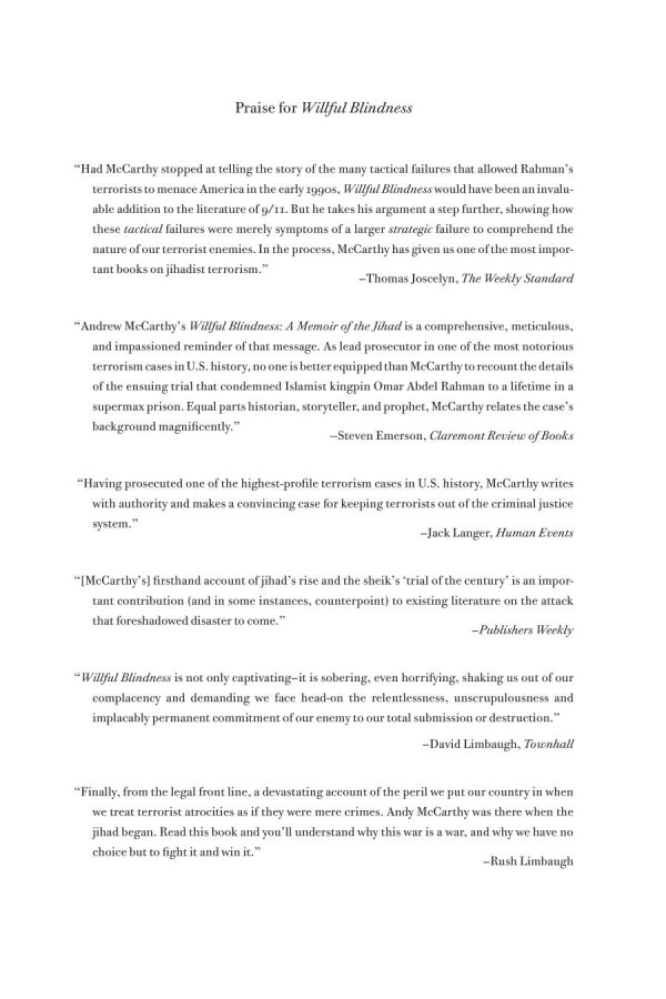Willful Blindness A Memoir Of The Jihad Andrew C Mccarthy