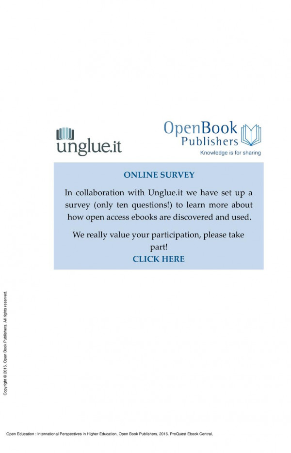 Open Education International Perspectives In Higher Education 1st Edition Patrick Blessinger T J Bliss