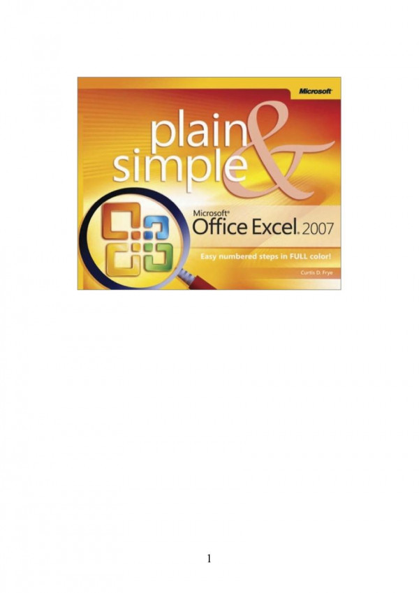 Microsoft Office Excel 2007 Plain Simple 1st Edition Curtis D Frye Curtis Frye