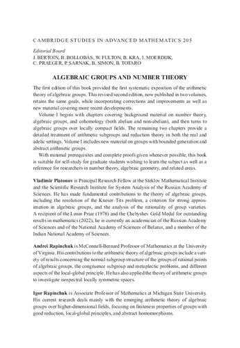 Algebraic Groups And Number Theory 2nd Edition Vladimir Platonov