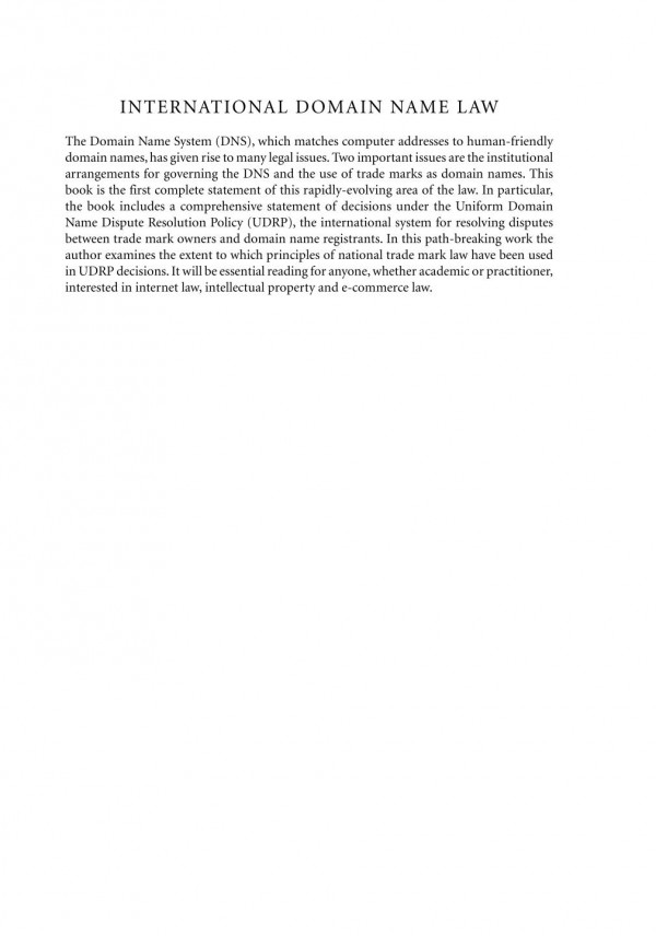 International Domain Name Law Icann And The Udrp David Lindsay