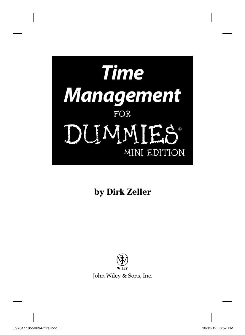 Time Management For Dummies Mini Edition Dirk Zeller