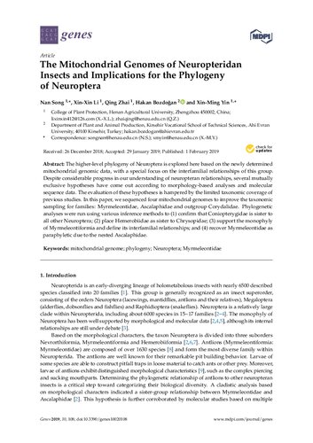The Mitochondrial Genomes Of Neuropteridan Insects And Implications For The Phylogeny Of Neuroptera 1st Edition Nan Song