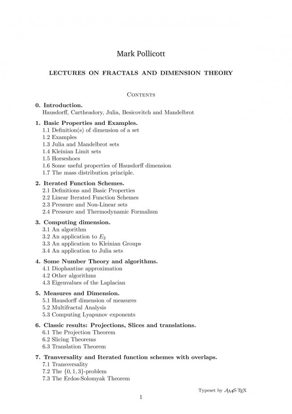 Lectures On Factals And Dimension Theory Pollicott M