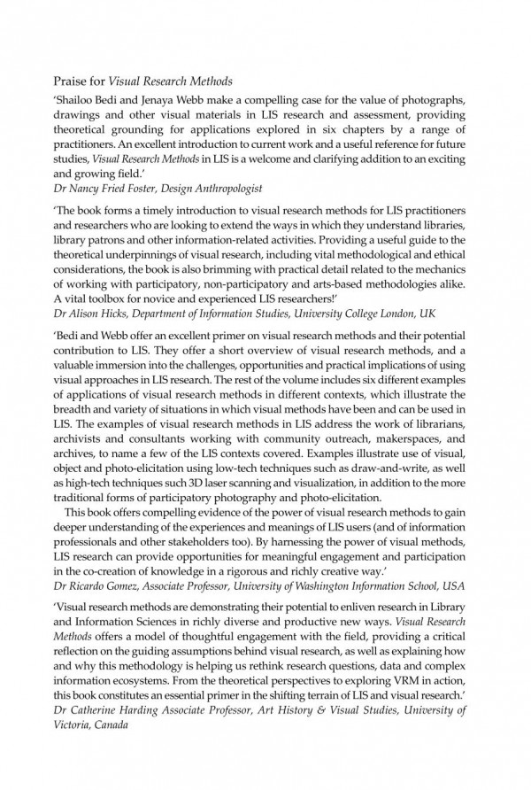 Visual Research Methods An Introduction For Library And Information Studies Shailoo Bedi Jenaya Webb