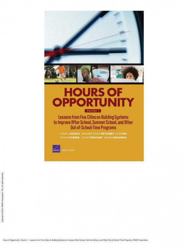 Hours Of Opportunity Volume 1 Lessons From Five Cities On Building Systems To Improve Afterschool Summer School And Other Outofschooltime Programs 1st Edition Susan J Bodilly Jennifer Sloan Mccombs Nate Orr Ethan Scherer Louay Constant Daniel Gershwin