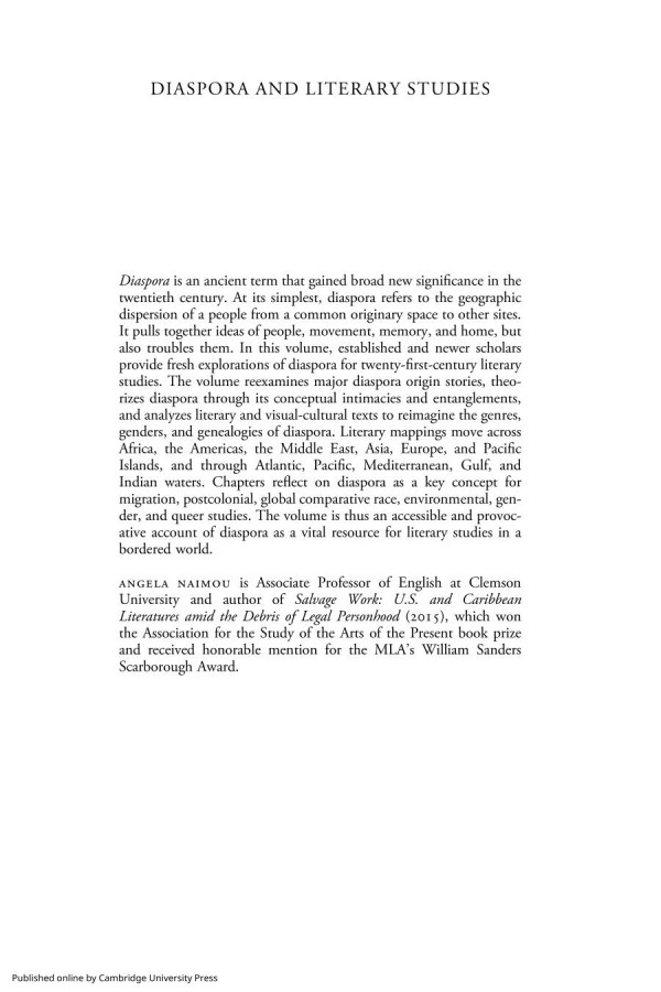 Diaspora And Literary Studies Angela Naimou