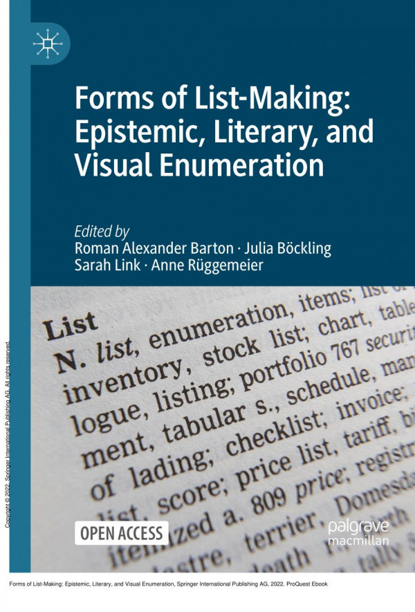 Forms Of Listmaking Epistemic Literary And Visual Enumeration 1st Edition Roman Alexander Barton