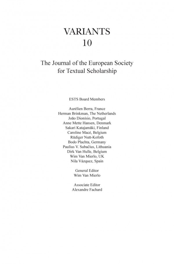 The Journal Of The European Society For Textual Scholarship 1st Edition Wim Van Mierlo Alexandre Fachard