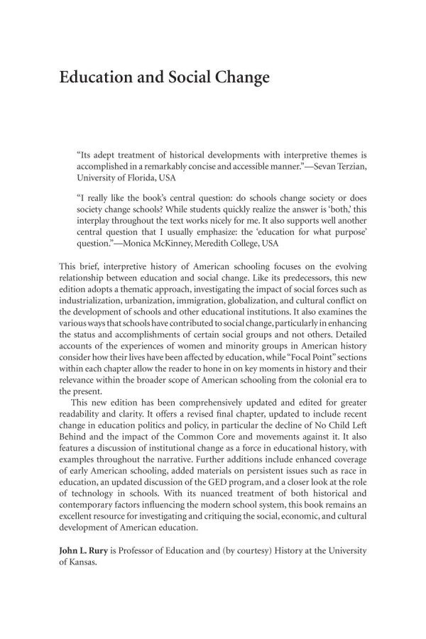 Education And Social Change Contours In The History Of American Schooling 5th Edition John L Rury