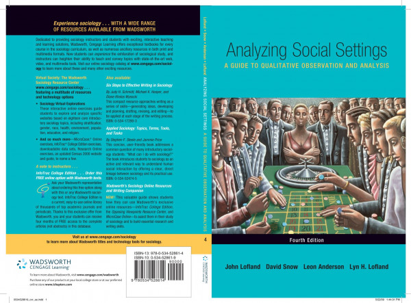 Analyzing Social Settings A Guide To Qualitative Observation And Analysis 4th Edition John Lofland