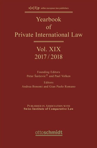 Yearbook Of Private International Law Volume Xix Yearbook Of Private International Law Vol Xix 20172018 Andrea Bonomi Editor Gian Paolo Romano Editor