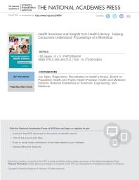 Health Insurance And Insights From Health Literacy Helping Consumers Understand Proceedings Of A Workshop 1st Edition And Medicine Engineering National Academies Of Sciences Health And Medicine Division Board On Population Health And Public Health Practice Roundtable On Health Literacy Joe Alper