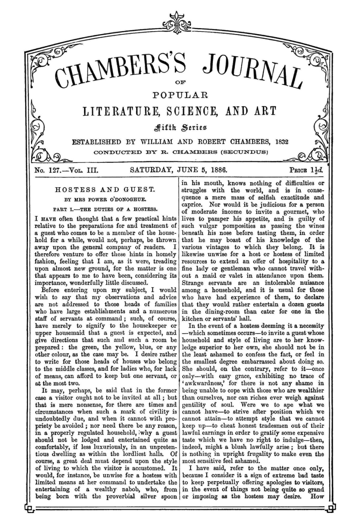 Chamberss Journal Of Popular Literature Science And Art Fifth Series No 127 Vol Iii June 5 1886 B Chambers