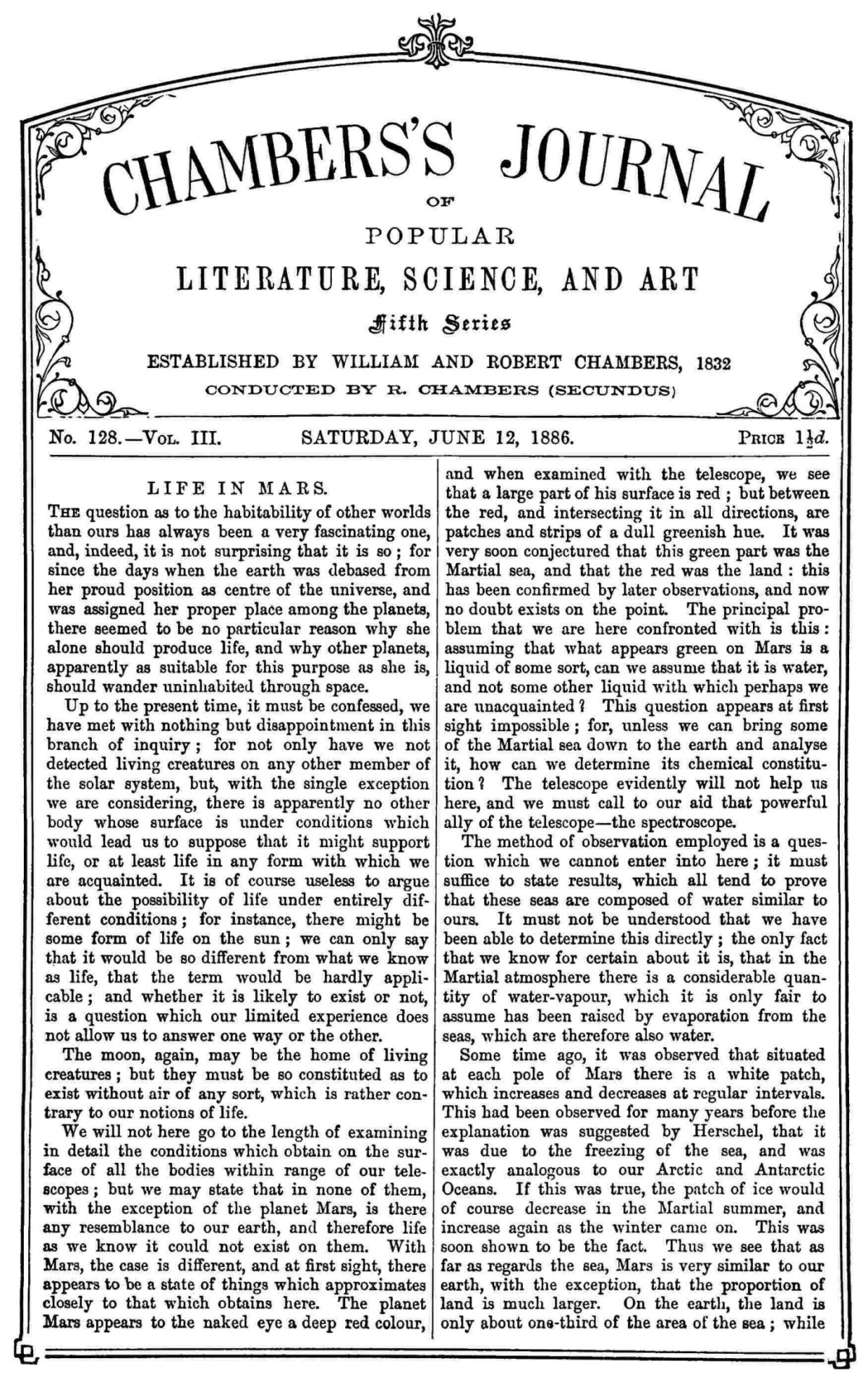 Chamberss Journal Of Popular Literature Science And Art Fifth Series No 128 Vol Iii June 12 1886 B Chambers