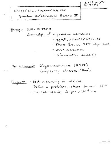 Quantum Information Science Lecture Notes Prof Isaac Chuang