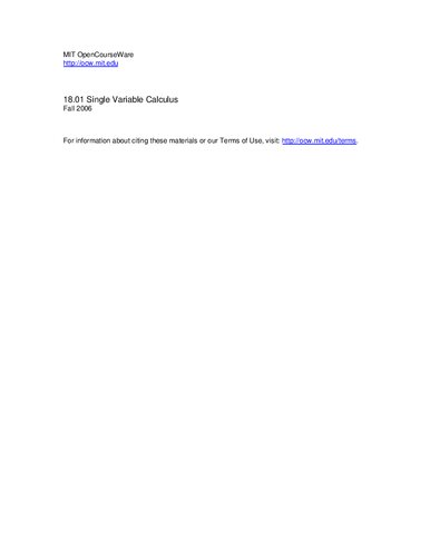 Single Variable Calculus Lecture Notes Prof David Jerison
