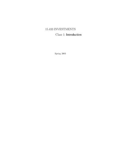 Investments Lecture Notes Prof Reto Gallati