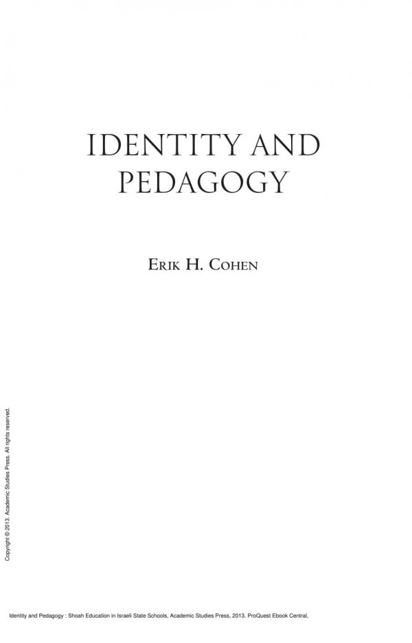 Identity And Pedagogy Shoah Education In Israeli State Schools 1st Edition Erik H Cohen